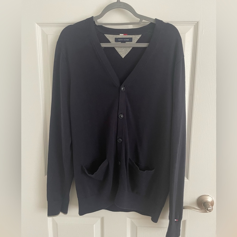 Tommy Hilfiger Mens Sweater Cardigan Navy Blue